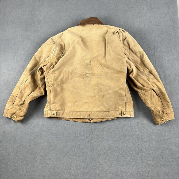 Vtg 90s Carhartt Detroit Jacket Mens Size 48 Red Quilted Lined Workwear Thrashed - Picture 8 of 10